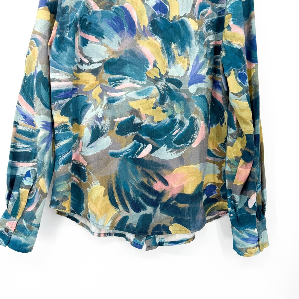 FDJ French Dressing Jeans Abstract Brushstroke Button Down Blouse Teal Small - Picture 6 of 8